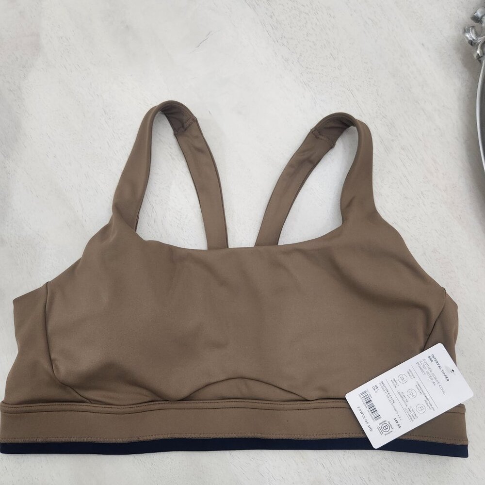 Athleta Interval Tipped Bra Clay/Navy L NWT